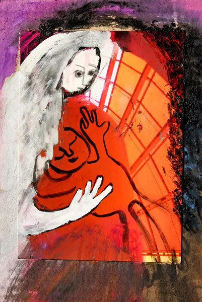 Vierge à la fenêtre, 2008, Peinture sur tract